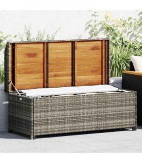 vidaXL Storage Bench | Grey | Poly rattan, solid acacia wood slats, steel — Size: 120 x 50 x 50 cm
