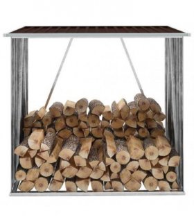 vidaXL Garden Log Storage Shed Galvanised Steel 163x83x154 cm Brown