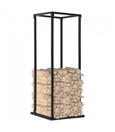 vidaXL Firewood Rack with Base Black 37x37x113 cm Steel — Size: 37 x 37 x 113 cm