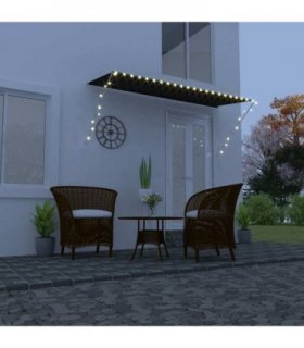 vidaXL Retractable Awning with LED 300x150 cm Anthracite — Size: 300 x 150 cm