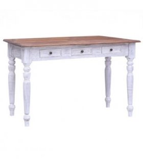 vidaXL Desk with Drawers White 117x57x75 cm Solid Mahogany Wood — Colour: white and light wood