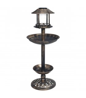 vidaXL Decorative Birdbath with Solar Powered LED Lights Plastic — Colour: bronze