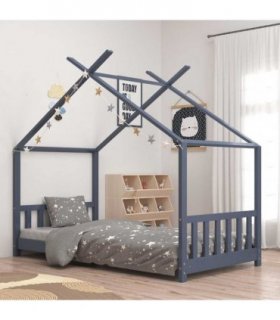 vidaXL Kids Bed Frame Grey Solid Pine Wood 80x160 cm — Size: 80 x 160 cm — V0671936081