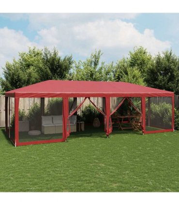 vidaXL Party Tent with 12 Mesh Sidewalls Red 8x4 m HDPE — Size: 8 x 4 m, Model: with 12 sidewalls
