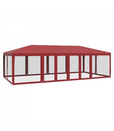 vidaXL Party Tent with 12 Mesh Sidewalls Red 8x4 m HDPE — Size: 8 x 4 m, Model: with 12 sidewalls