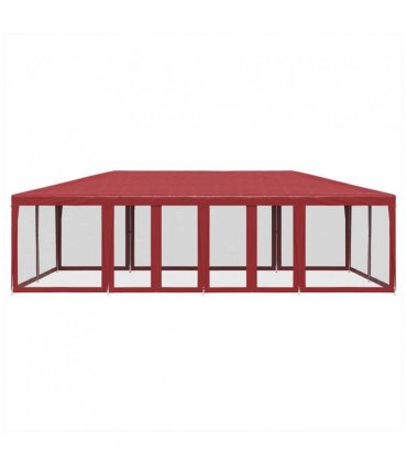 vidaXL Party Tent with 12 Mesh Sidewalls Red 8x4 m HDPE — Size: 8 x 4 m, Model: with 12 sidewalls