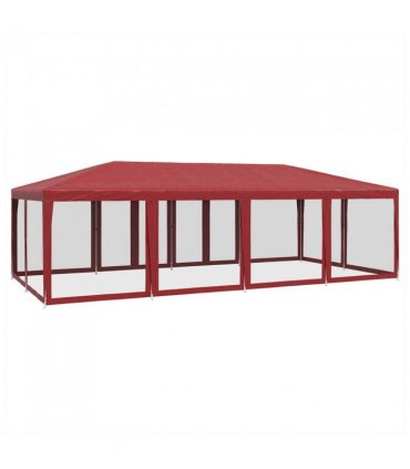 vidaXL Party Tent with 12 Mesh Sidewalls Red 8x4 m HDPE — Size: 8 x 4 m, Model: with 12 sidewalls