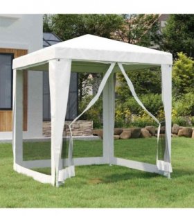 vidaXL Party Tent with 4 Mesh Sidewalls 2x2 m White — Size: 2 x 2 m, Model: with 4 sidewalls