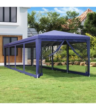 vidaXL Party Tent with 10 Mesh Sidewalls Blue 3x12 m HDPE — Size: 3 x 12 m, Model: with 10 sidewalls