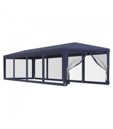vidaXL Party Tent with 10 Mesh Sidewalls Blue 3x12 m HDPE — Size: 3 x 12 m, Model: with 10 sidewalls