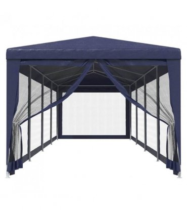 vidaXL Party Tent with 10 Mesh Sidewalls Blue 3x12 m HDPE — Size: 3 x 12 m, Model: with 10 sidewalls