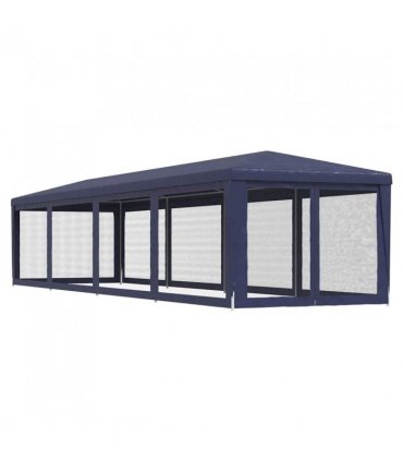 vidaXL Party Tent with 10 Mesh Sidewalls Blue 3x12 m HDPE — Size: 3 x 12 m, Model: with 10 sidewalls