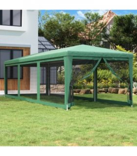 vidaXL Party Tent with 8 Mesh Sidewalls Green 3x9 m HDPE — Size: 3 x 9 m, Model: with 8 sidewalls