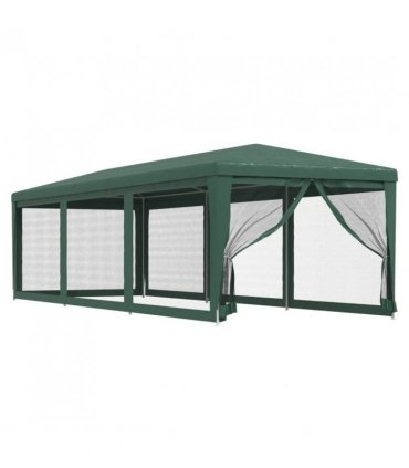 vidaXL Party Tent with 8 Mesh Sidewalls Green 3x9 m HDPE — Size: 3 x 9 m, Model: with 8 sidewalls