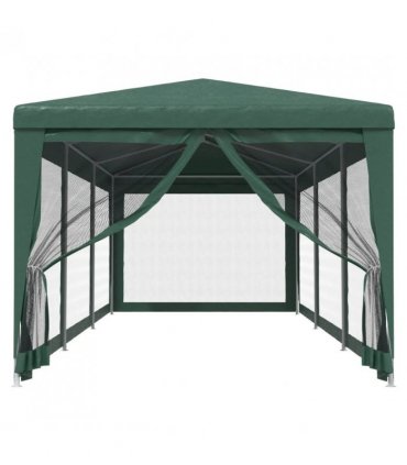vidaXL Party Tent with 8 Mesh Sidewalls Green 3x9 m HDPE — Size: 3 x 9 m, Model: with 8 sidewalls
