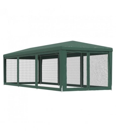 vidaXL Party Tent with 8 Mesh Sidewalls Green 3x9 m HDPE — Size: 3 x 9 m, Model: with 8 sidewalls