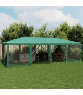 vidaXL Party Tent with 12 Mesh Sidewalls Green 8x4 m HDPE — Size: 8 x 4 m, Model: with 12 sidewalls