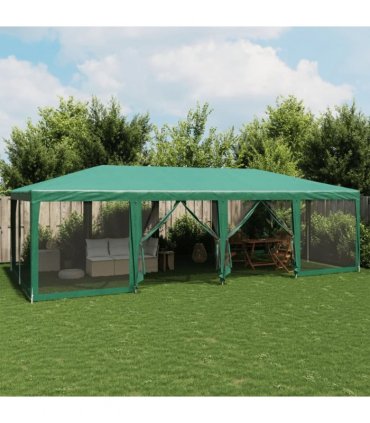 vidaXL Party Tent with 12 Mesh Sidewalls Green 8x4 m HDPE — Size: 8 x 4 m, Model: with 12 sidewalls
