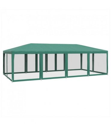 vidaXL Party Tent with 12 Mesh Sidewalls Green 8x4 m HDPE — Size: 8 x 4 m, Model: with 12 sidewalls