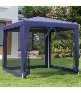vidaXL Party Tent with 4 Mesh Sidewalls Blue 2.5x2.5 m HDPE — Size: 2.5 x 2.5 m, Model: with 4 sidewalls