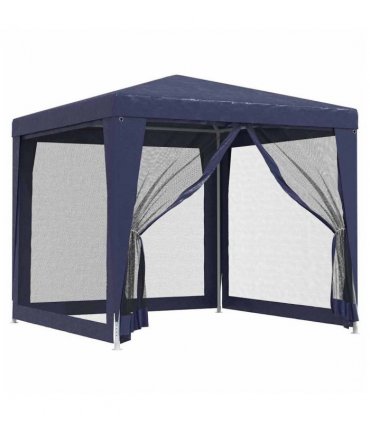 vidaXL Party Tent with 4 Mesh Sidewalls Blue 2.5x2.5 m HDPE — Size: 2.5 x 2.5 m, Model: with 4 sidewalls