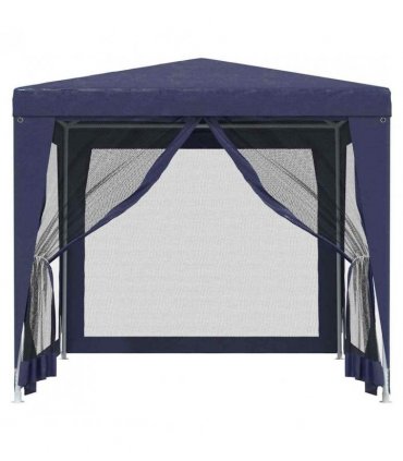 vidaXL Party Tent with 4 Mesh Sidewalls Blue 2.5x2.5 m HDPE — Size: 2.5 x 2.5 m, Model: with 4 sidewalls