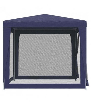 vidaXL Party Tent with 4 Mesh Sidewalls Blue 2.5x2.5 m HDPE — Size: 2.5 x 2.5 m, Model: with 4 sidewalls