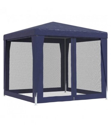 vidaXL Party Tent with 4 Mesh Sidewalls Blue 2.5x2.5 m HDPE — Size: 2.5 x 2.5 m, Model: with 4 sidewalls