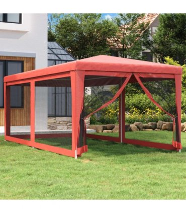 vidaXL Party Tent with 6 Mesh Sidewalls Red 3x6 m HDPE — Size: 3 x 6 m, Model: with 6 sidewalls
