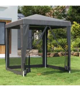 vidaXL Party Tent with 4 Mesh Sidewalls Anthracite 2x2 m HDPE — Size: 2 x 2 m, Model: with 4 sidewalls