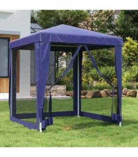 vidaXL Party Tent with 4 Mesh Sidewalls Blue 2x2 m HDPE — Size: 2 x 2 m, Model: with 4 sidewalls