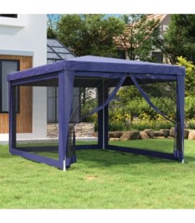vidaXL Party Tent with 4 Mesh Sidewalls Blue 3x4 m HDPE — Size: 3 x 4 m, Model: with 4 sidewalls