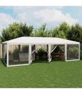 vidaXL Party Tent with 12 Mesh Sidewalls White 8x4 m HDPE — Size: 8 x 4 m, Model: with 12 sidewalls
