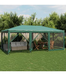vidaXL Party Tent with 10 Mesh Sidewalls Green 6x4 m HDPE — Size: 6 x 4 m, Model: with 10 sidewalls