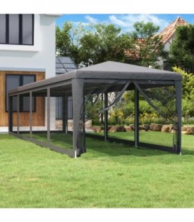 vidaXL Party Tent with 10 Mesh Sidewalls Anthracite 3x12 m HDPE — Size: 3 x 12 m, Model: with 10 sidewalls