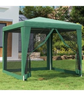 vidaXL Party Tent with 4 Mesh Sidewalls Green 2.5x2.5 m HDPE — Size: 2.5 x 2.5 m, Model: with 4 sidewalls