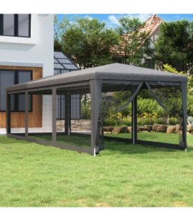 vidaXL Party Tent with 8 Mesh Sidewalls Anthracite 3x9 m HDPE — Size: 3 x 9 m, Model: with 8 sidewalls