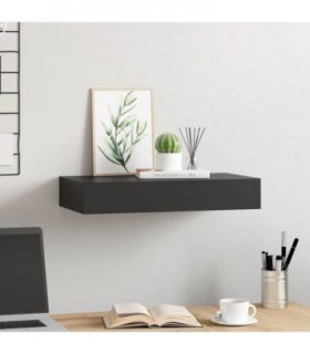 vidaXL Floating Wall Shelf with Drawer Black 48x25x8 cm — Size: 48 x 25 x 8 cm