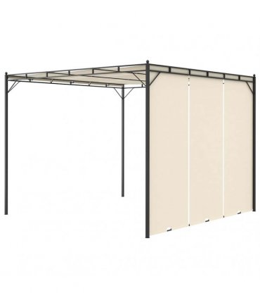 vidaXL Garden Gazebo with Side Curtain 3x3x2.25m Cream — Size: 3 x 3 x 2.25 m