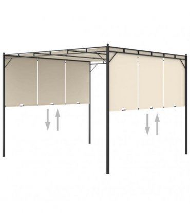 vidaXL Garden Gazebo with Side Curtain 3x3x2.25m Cream — Size: 3 x 3 x 2.25 m