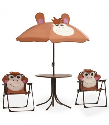 vidaXL Garden Table And Chair | Brown | Steel, Polyester | Kid-sized | Foldable
