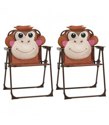 vidaXL Garden Table And Chair | Brown | Steel, Polyester | Kid-sized | Foldable