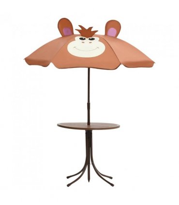 vidaXL Garden Table And Chair | Brown | Steel, Polyester | Kid-sized | Foldable