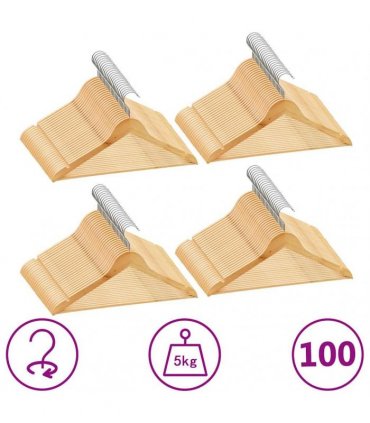 vidaXL 100 pcs Clothes Hanger Set Non-slip Hardwood — Colour: brown