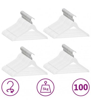 vidaXL 100 pcs Clothes Hanger Set Non-slip White Hardwood