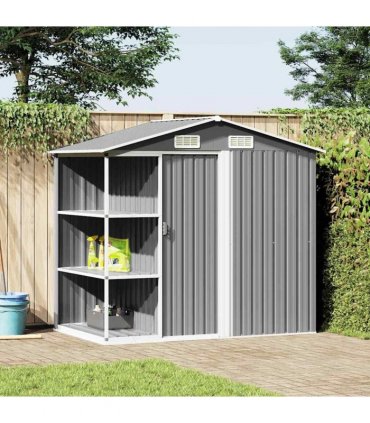 vidaXL Garden Shed with Rack Grey 205x130x183 cm Iron