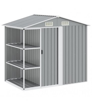 vidaXL Garden Shed with Rack Grey 205x130x183 cm Iron