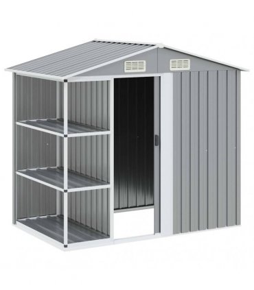 vidaXL Garden Shed with Rack Grey 205x130x183 cm Iron