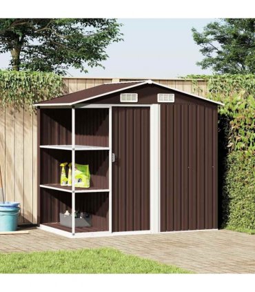 vidaXL Garden Shed with Rack Brown 205x130x183 cm Iron