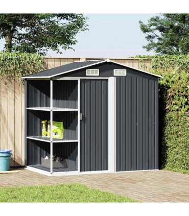 vidaXL Garden Shed with Rack Anthracite 205x130x183 cm Iron